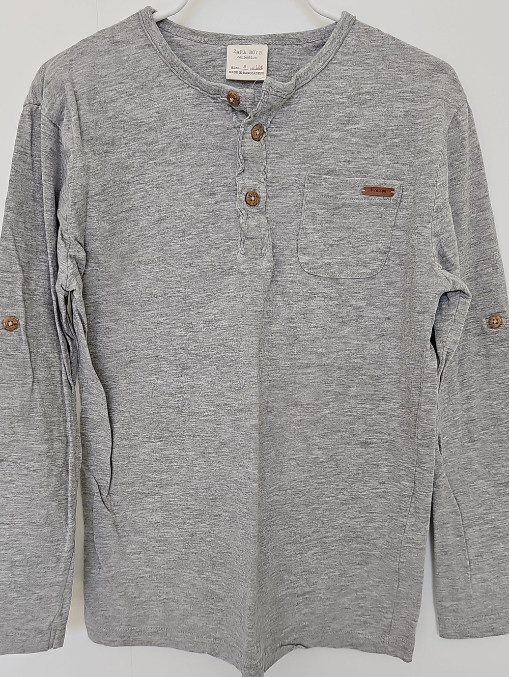 Zara Kids Gray Adjustable Long-Sleeve Henley Shirt Sz 8